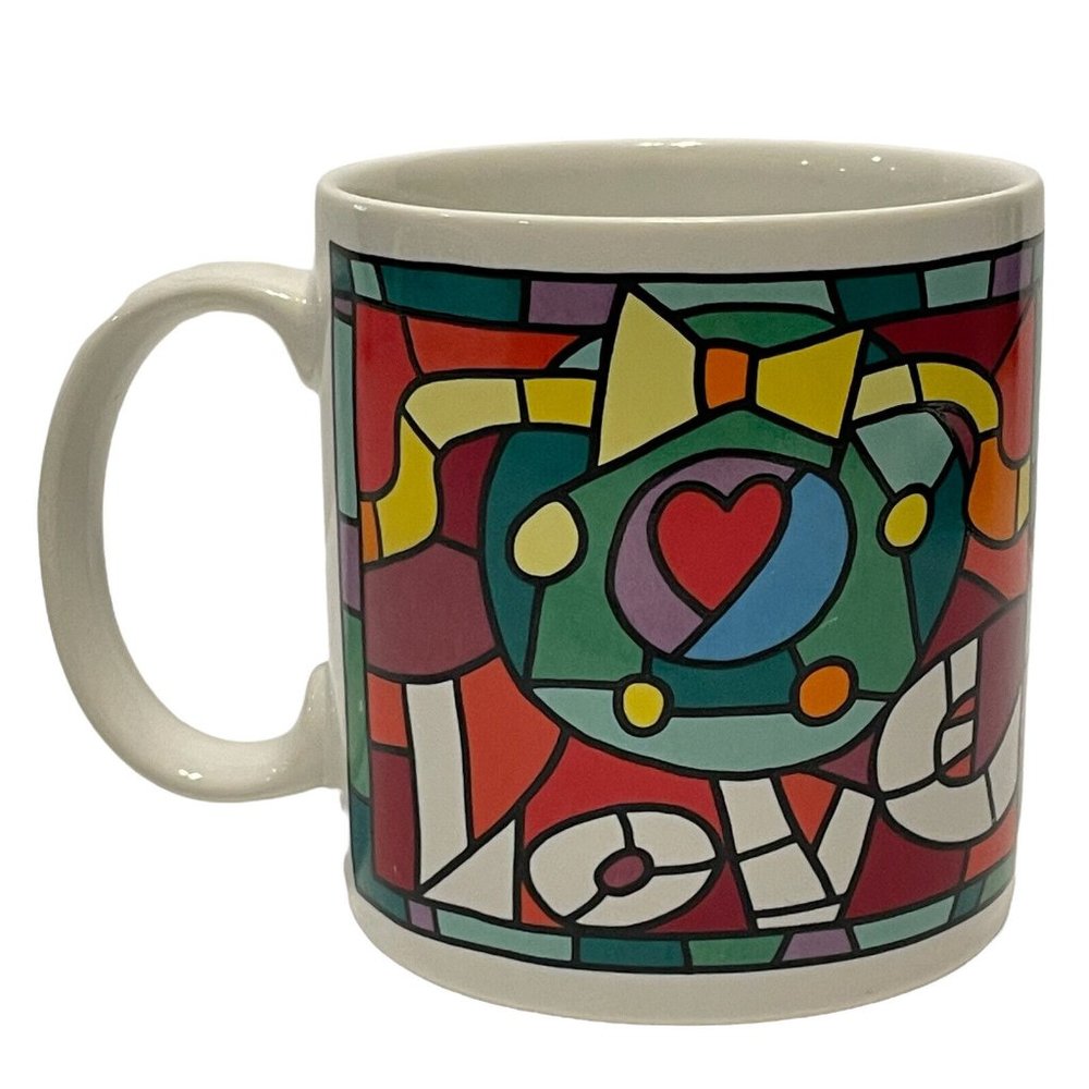 Vtg Russ Mosaic Stained Glass Love Coffee Mug Tea Cup Christmas Wreath Heart **